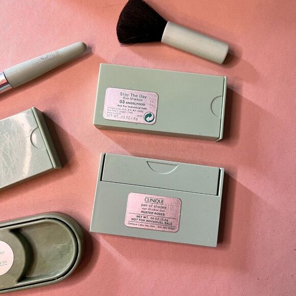 9pc Clinique Lot Set Swatched Lipsticks Eyeshadows Blusher Brushes Case 9pc Clin - Picture 6 of 11